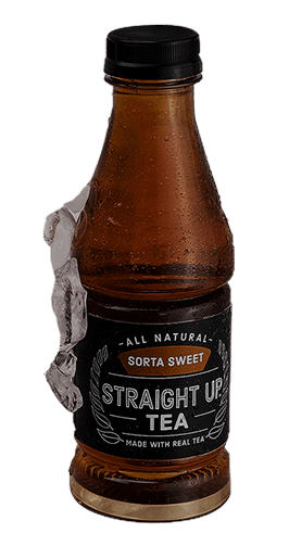 Bottle of Sorta Sweet Straight Up Tea made with real tea
